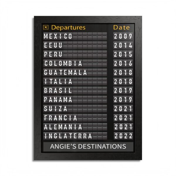 Framed Personalized Travel Departures Board Poster